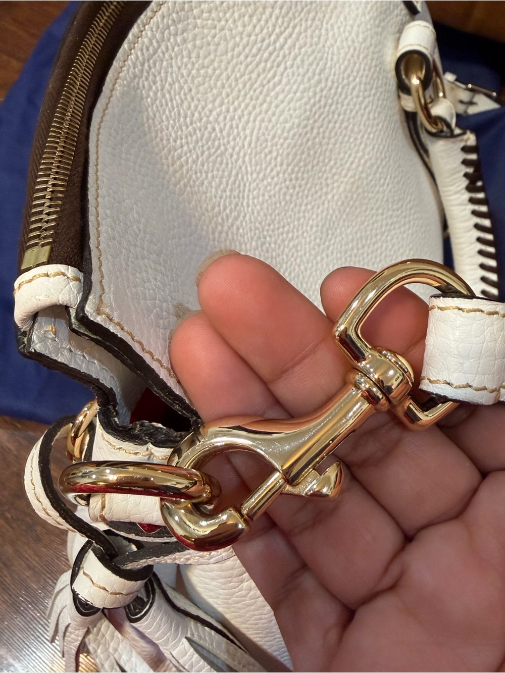Dooney & Bourke White Pebble Leather Satchel with Gold Hardware - Picture 7 of 14